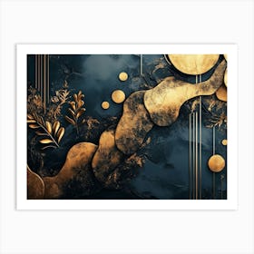 Abstract Golden And Black Shapes In The Paint Drawing Background Art Print