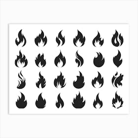 Black Fire Flame Set 4 Art Print