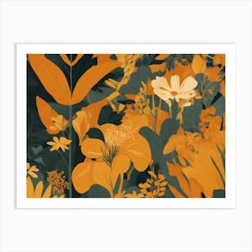 Orange Flowers in the jungle Art Print