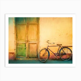 Bicycle And Old Wooden Door Cuba Art Print