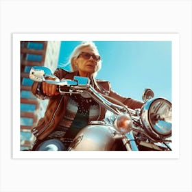 Old Lady On A Motorcycle Art Print