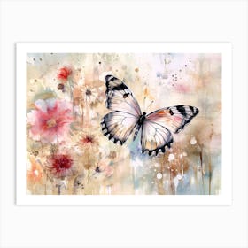 Butterfly And Flowers 2 Art Print