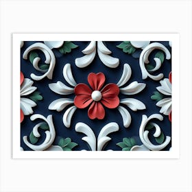 Seamless Relief Sculpture Designation Retro Pattern Spiral Vortex Cross Vine Leaf Flower Art Print