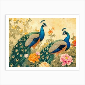 Floral Animal Illustration Peacock 4 Art Print