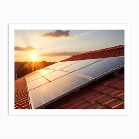 Residential House Roof With Solar Panels At Sunset Art Print