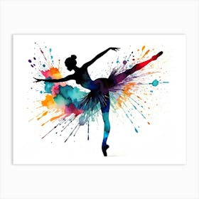 Silhouette of ballerina ballet dance - Watercolor painting #1 Art Print