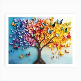 Colorful Tree with Vivid Leaves as Backdrop for Butterfly Tree Artwork Art Print