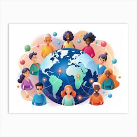 Group Of Diverse People Around The Globe Art Print