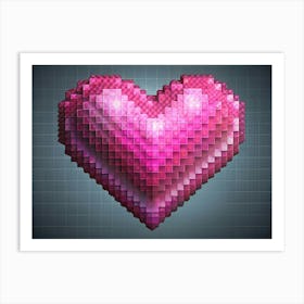 Pink Pixelated Heart With Soft Glow And Grid Background Art Print