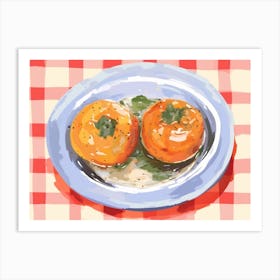 A Plate Of Stuffed Peppers, Top View Food Illustration, Landscape 2 Art Print