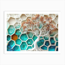 White Lattice and Ethereal Tree On Oak Art Print