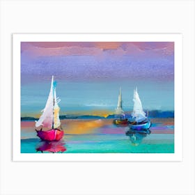 Sailboats At Sunset 3 Art Print