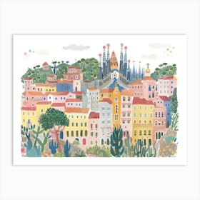 Barcelona Spain Landmarks Painting Landscape Art Print