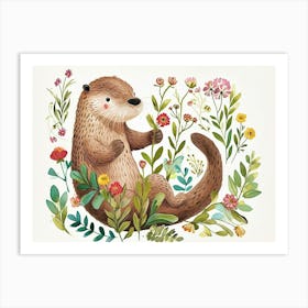 Little Floral Otter 1 Art Print