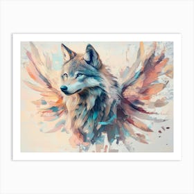 Wolf With Wings Animal Abstract Art In Pastel Colors Art Print