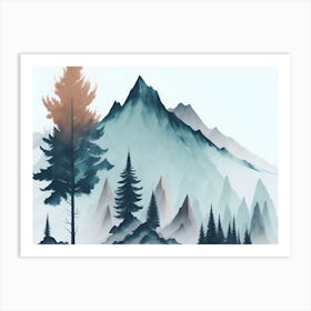 Mountain And Forest In Minimalist Watercolor Horizontal Composition 449 Art Print