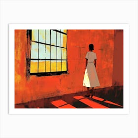 Woman Looking Out Window Art Print