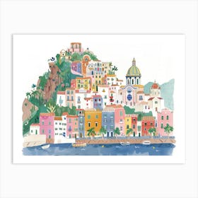 Positano Landmarks Landscape Watercolour Art Print