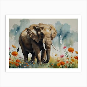 Elephant In The Meadow Art Print