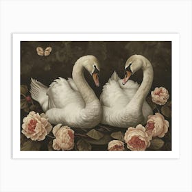 Floral Animal Illustration Swan 1 Art Print