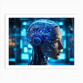 Abstract Conceptual Head Features Circuitry Integrating A Human Brain With Neural Lines And Electron (3) Art Print