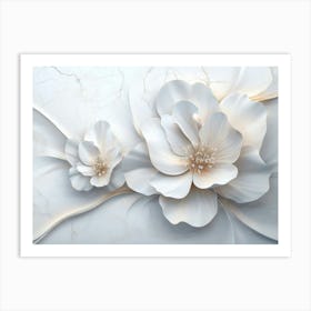 3d Art With Beautiful White Marble Flower Beautiful Abstract Background Art Print