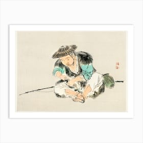 Man Maintaining A Fishing Rod, Kōno Bairei Art Print