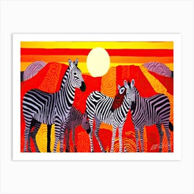 African Zebra Sunset - Zebras Basking In Sun Art Print