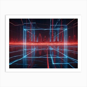 Abstract Image Of A City Skyline With Glowing, Blue Lines, Resembling A Digital Network Or A Futuristic Cityscape Art Print