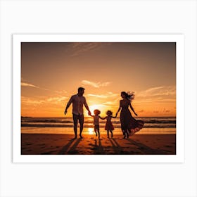 Family Embracing At Sunset Silhouettes Against The Vibrant Sky Siblings Laughing And Running On Th (7) Art Print