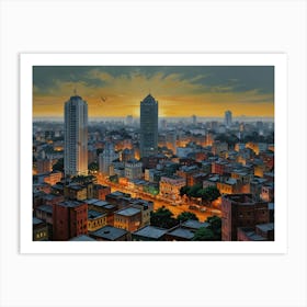 Cityscape At Dusk Art Art Print