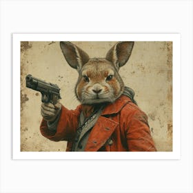 Absurd Bestiary: From Minimalism to Political Satire.Rabbit With Gun 4 Art Print