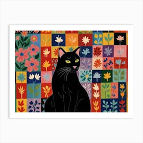 Black Cat On A Colorful Background Art Print