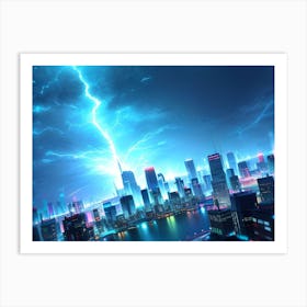 Lightning Over City Art Print