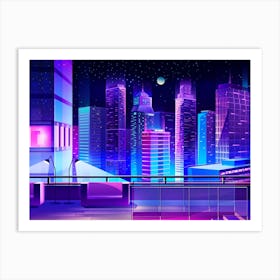 Cityscape At Night - Synthwave Neon City 3 Art Print