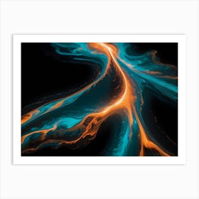 Abstract Image Of Swirling, Fluid Colors In Shades Of Blue, Orange, And Teal, Creating A Dynamic And Organic Effect Art Print