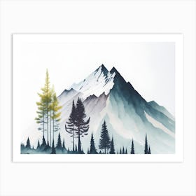 Mountain And Forest In Minimalist Watercolor Horizontal Composition 344 Art Print