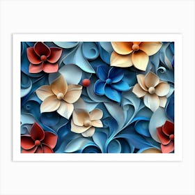 A Beautiful 3d Luxury Floral Seamless Pattern Background, Colorful 3d Abstraction 3d Wrap Art Print