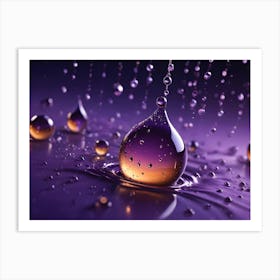 A Close Up Shot Of Purple Liquid Drops With A Golden Shimmer, Creating A Luxurious And Elegant Scene Art Print