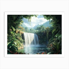 3d Rainforest Scene with Waterfall Art Print