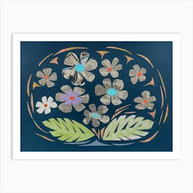 Flowers On Blue Background Art Print