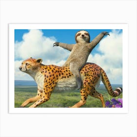 Sloth Cheetah Romance Yee-Ha! Art Print