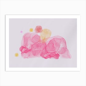 Abstract Ink Art in Pink and Yellow – Modern Fluid Design Art Print