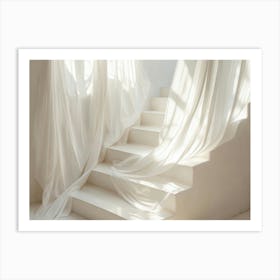 White Linen Draped Over A White Staircase Art Print