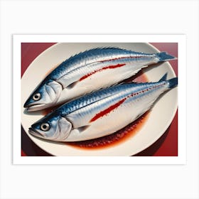 Two Realistic Looking Fish On A White Plate With Fake Blood Art Print