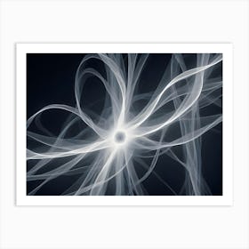 Abstract Background Of A Central White Sphere Surrounded By Flowing, White Lines Resembling Energy Or Light Art Print