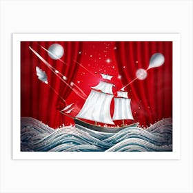 Hand Drawn Brush Style Painting Of A Boat Sailing On An Abstract Sea Symbolizing Artificial Intellig Art Print