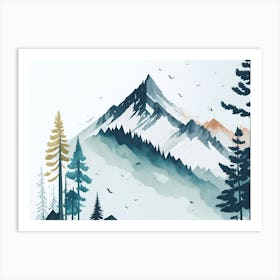 Mountain And Forest In Minimalist Watercolor Horizontal Composition 240 Art Print