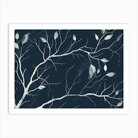 Tree Branches On A Blue Background Art Print