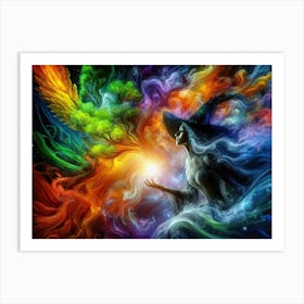 Witch creating a colorful cosmic whirl Art Print